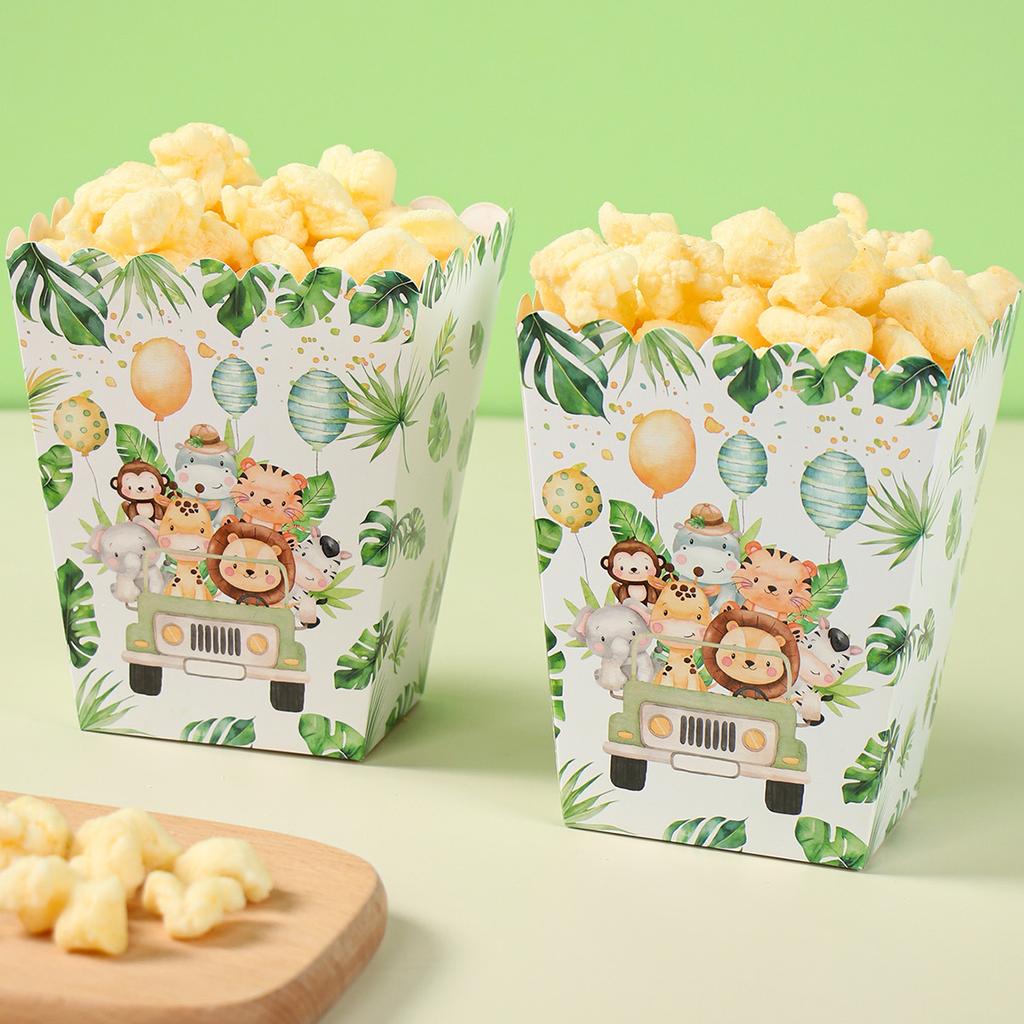Jungle Animal Popcorn Boxes Zoo Treat Boxes Paper Jungle Theme Birthday Party Supplies Baby Shower Favor Movie Night Decorations
