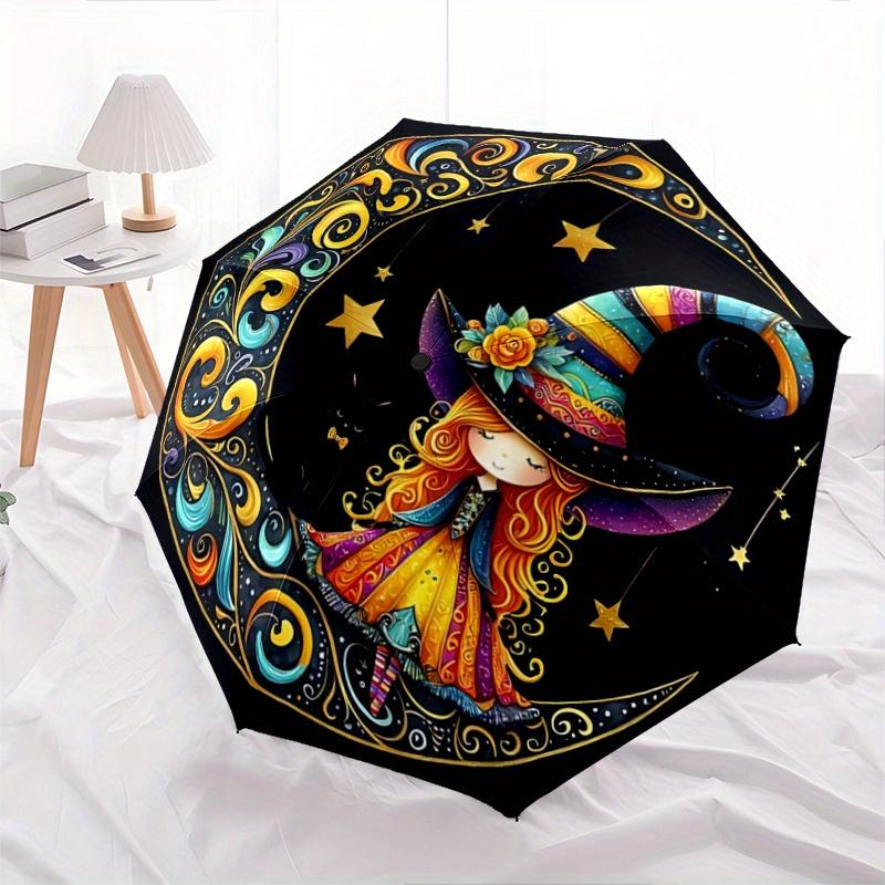 1pc Moon Witch Durable Cartoon Folding Umbrella, Portable 3-Fold Compact Umbrella for Men and Women, Suitable for Travel or Daily Use.D058