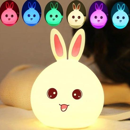 Silicone Rabbit Night Light  USB Rechargeable 7 Color-Changing LED Lamp with Touch Sensor Control  Kids Bedroom Décor  Gift for Baby