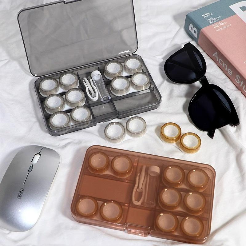 6-in-1 Contact Lens Case Transparent Eye Contacts Storage Box with Tweezer for Beauty Pupil Portable Travel Makeup Accessories