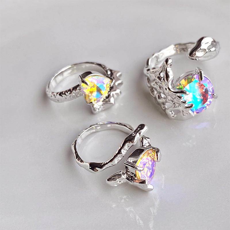 Sparkling Gemstone Open Ring Women'S Niche Design Sense Personality Index Finger Ring Light Luxury High-End Ring