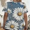 Large Women'S Short-Sleeve Tee Featuring a White Daisy Floral Design, Equipped with Pockets, Perfect for Everyday Travel, College Life, Beach Trips,