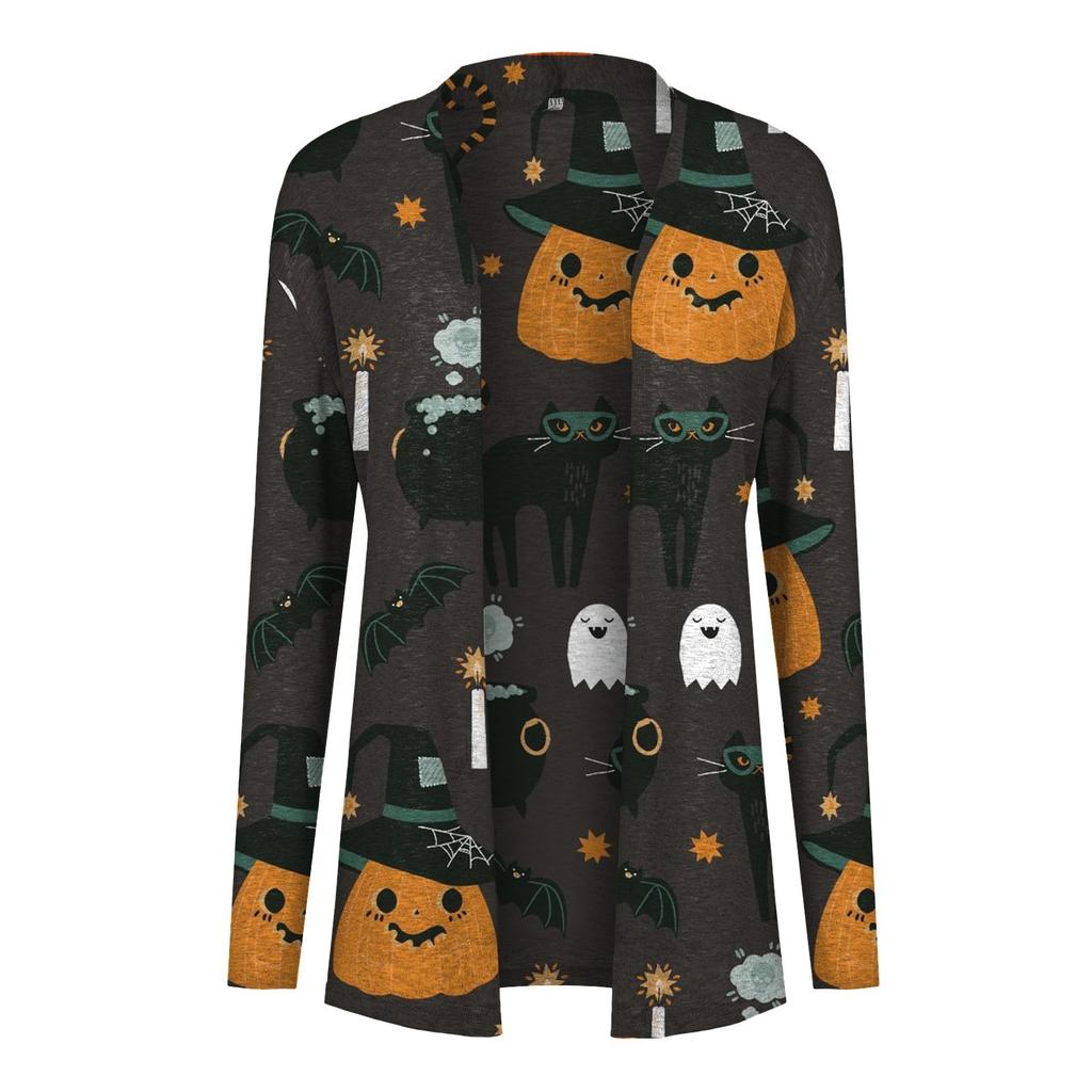 Women's Casual Fashion Halloween Printed Long Sleeve Buttonless Cardigan Jacket