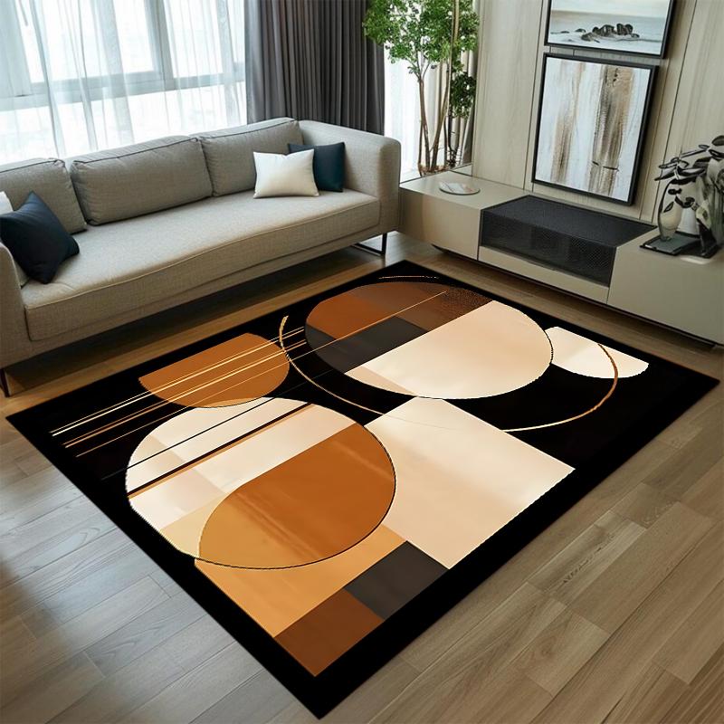 Abstract Orange and Black Geometric Non-Slip Area Rug, Mid-Century Modern Carpet for Stylish Living Spaces 40X60cm