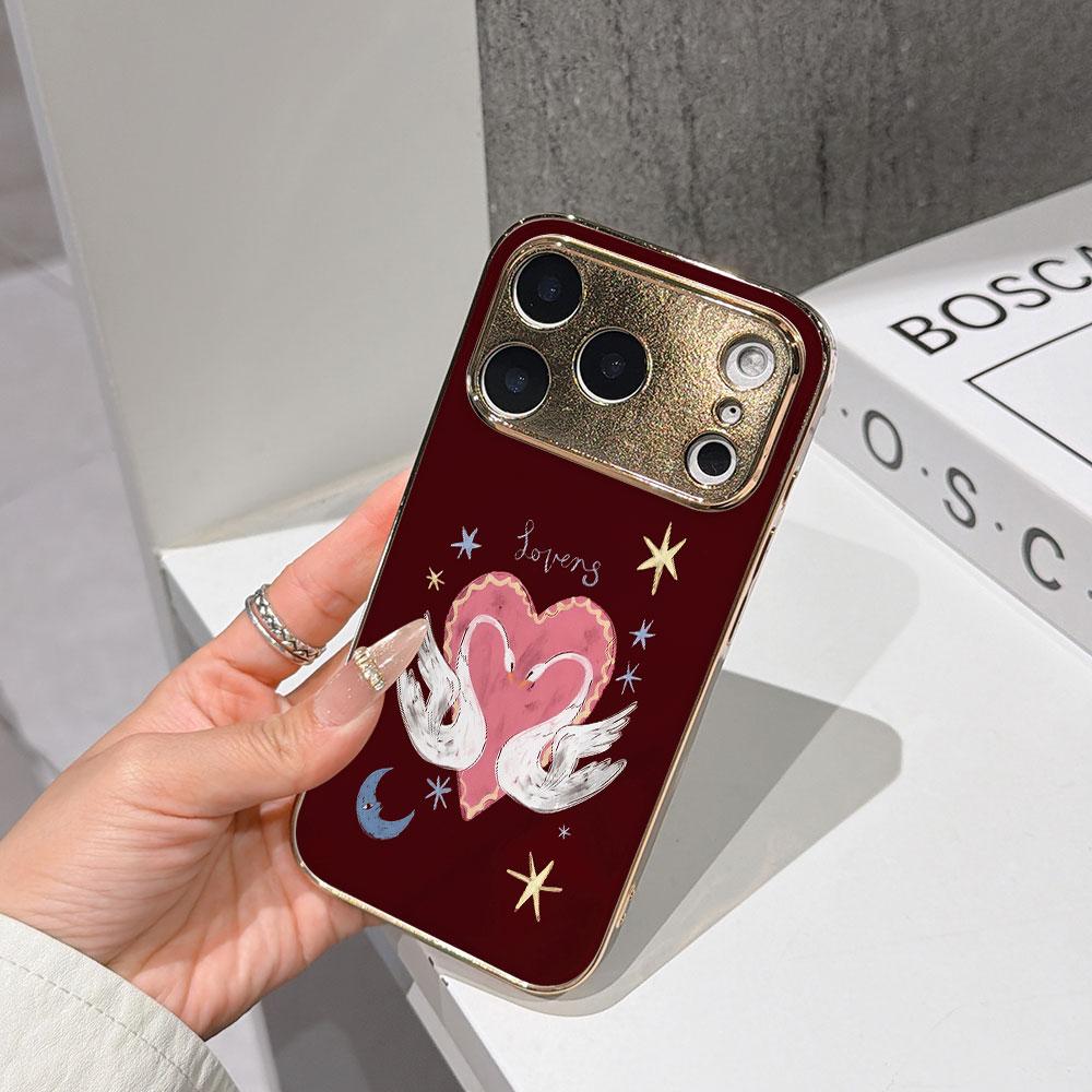 

Lucky Start Phone Case For iPhone 17 16 15 14 13 12 11 Pro Max 16E Gold Electroplated glass shell Celestial Lovers Cover IPHONE11PRO