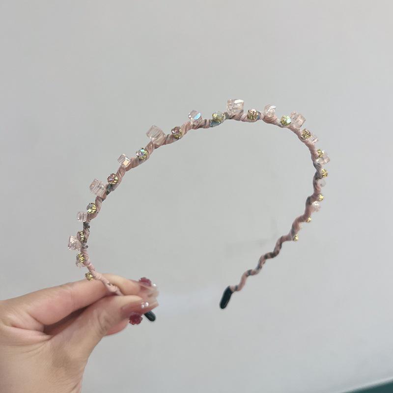

Элегантная цветочная хрустальная повязка на голову со стразами: Аксессуар ручной работы для женщин в японском и корейском стиле алмаз/розовый