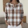 Women's Fashion Long Sleeve Plaid Geometric Print Top Elegant Casual Top