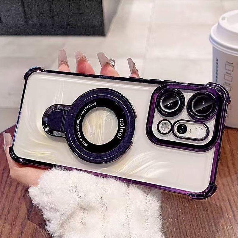 For OPPO Reno 14 13 12 11 Reno14 Reno13 F Pro 13F 14F 12F Case Magnetic Holder Plating Airbag Soft Transparent Shockproof Cover