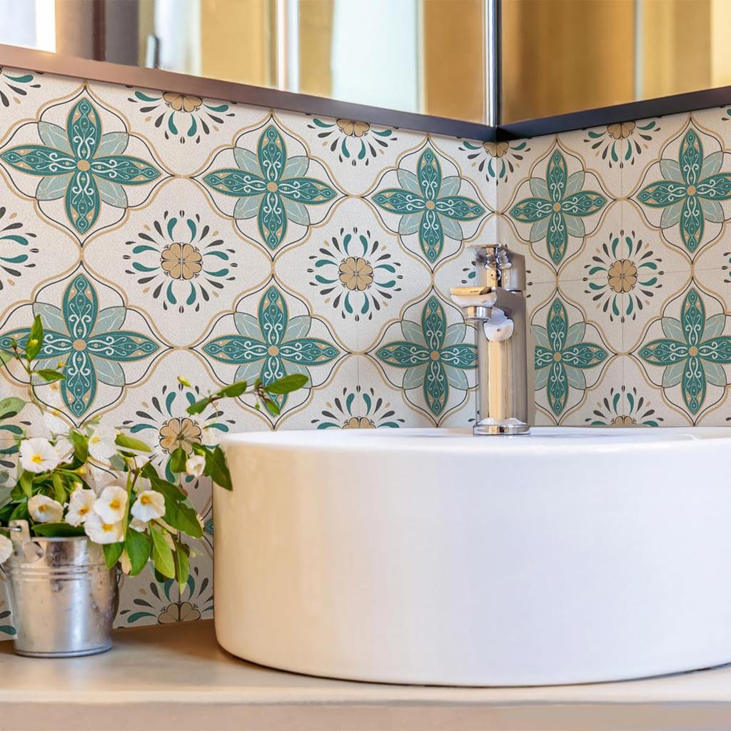 CELAENO Removable for Tile and Baseboards 20cm x 20 Tile-Look Stickers, Waterproof, Heat-Resistant, Oil-Resistant, Kitchens, Bathrooms, Toilets,