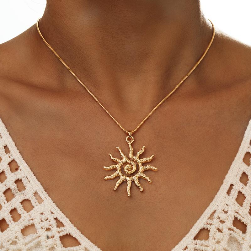 1 fashionable and simple geometric spiral alloy sun pendant necklace