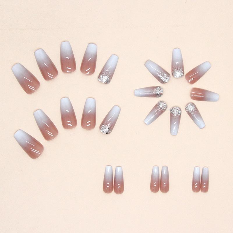 Medium And Long Ballet Nail Flat Head Gradual Change Glitter European And American Wearable Manicure Film Women'S Special Fake Nails
