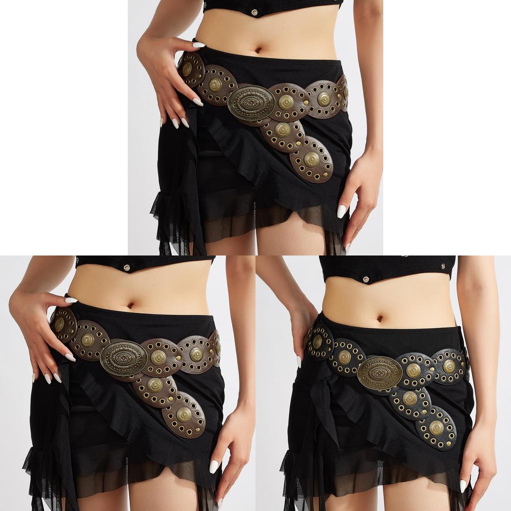 Fashion Tribal Girl Heart Patchwork Metal Belt With Double Ring Buckle For Casual Outdoor Wear