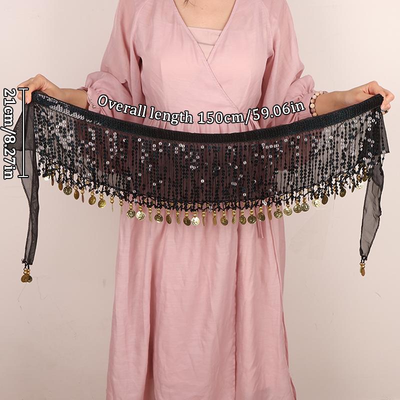 Belly Dance Waist Chain Boho Sequin Tassel Waist Belt Indian Dance Hip Scarf Jazz Dance Show Costumes With Dangling Sequins