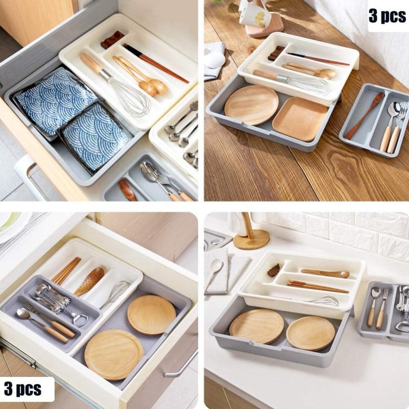 Expandable Adjustable Cutlery Storage Tray Compartment Tidy Drawer Utensil Organizer For Kitchen
