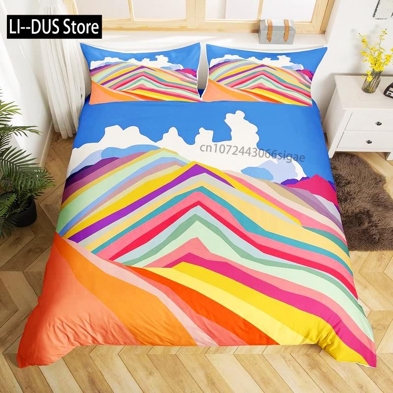 Mountains Duvet Cover Set, Decorative 3 Piece Bedding Set with 2 Pillow Shams, King Queen Full Size, Bedroom Decor Quilt Cover