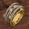Huitan Lady Ring Gold Color/CopperColor Multi-layers Luxury Party Wedding Accessories Inlaid Sparkling CZ Daily Fashion Jewelry