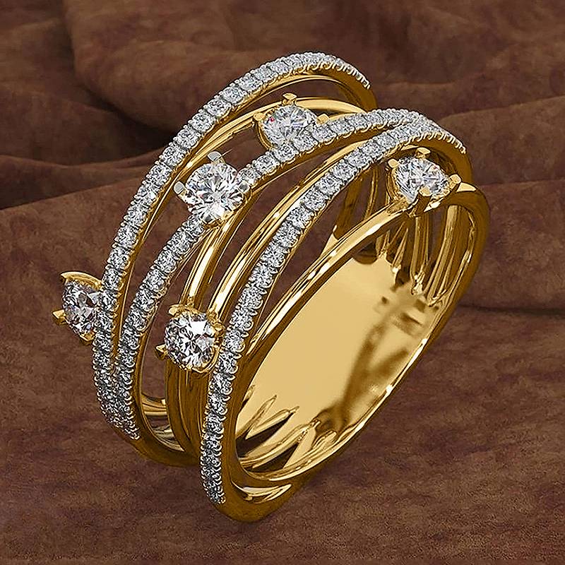 Huitan Lady Ring Gold Color/CopperColor Multi-layers Luxury Party Wedding Accessories Inlaid Sparkling CZ Daily Fashion Jewelry