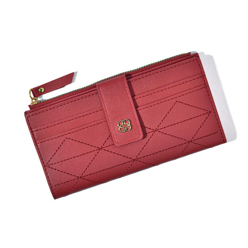 Women S Wallet Solid Color Retro Clutch Bag Pu Multi-Card Large-Capacity Student Change Bag красный