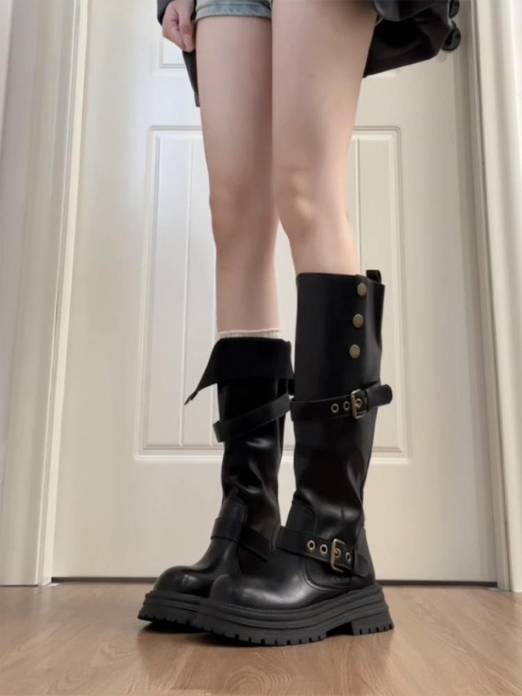 Thick-soled slim Maillard boots women's autumn and winter retro brown velvet tall knight boots