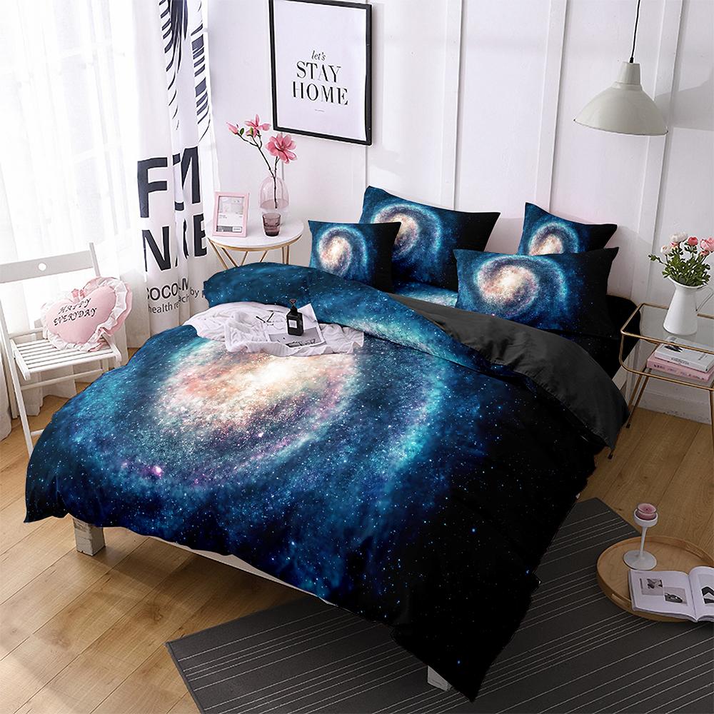 Luxury Galaxy Dark Blue Bedding Set Twin Full Queen King Size Duvet/Quilt Cover Set Shining Stars Starry Sky Comforter Cover