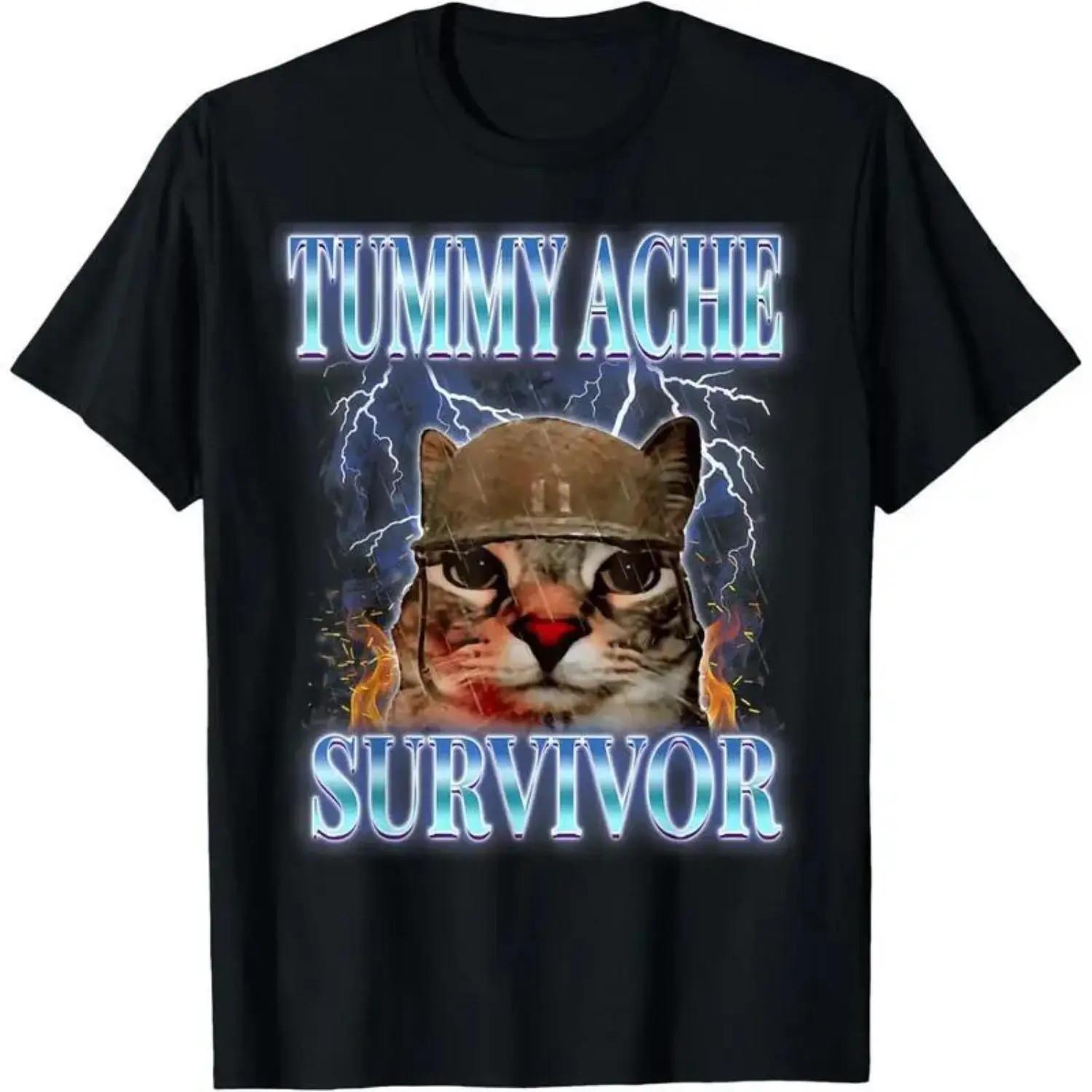 Tummy Ache Survivor Cat Meme Funny Saying Cats Animals T-Shirt for adult kids Unisex T-Shirt XXL