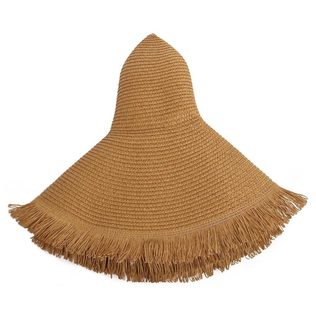 In Stock Fashion Wide Brim Beach Hat Cross Border Sun Hat Women's Woven Frayed Edge Straw Hat Bohemian Style Hat