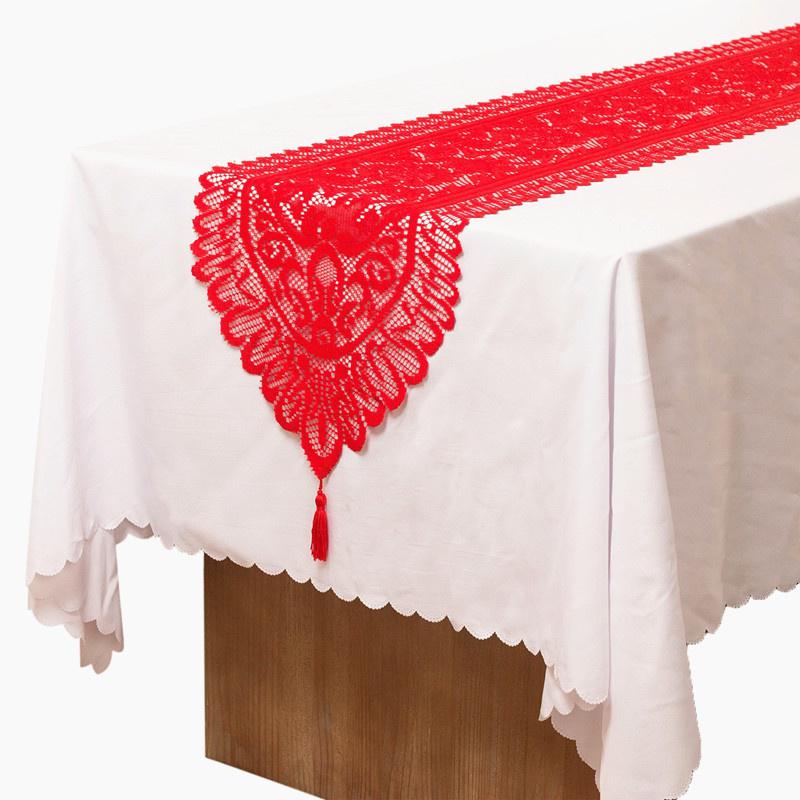 1PC Christmas Table Runner Lace Table Runner Christmas Flower Lace Table Cover for Home Kitchen Tablecloth Wedding Party Supply