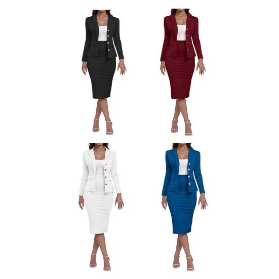 Set costum de fustă business pentru femei, blazer cu mânecă lungă, jachetă și fustă creion, ocazional, la birou, ținute 2 piese