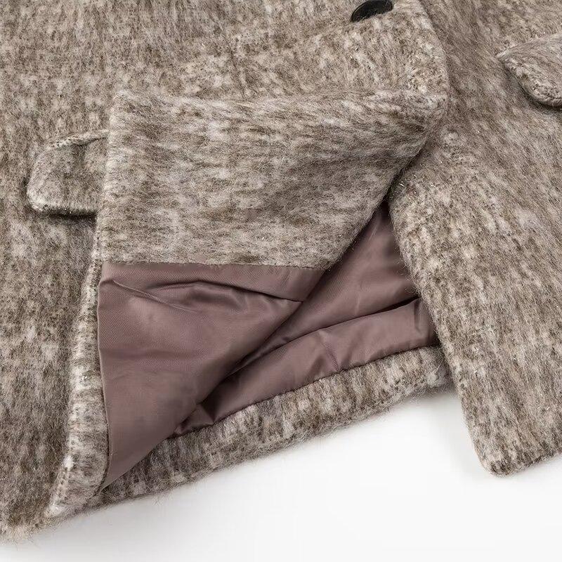 Women's Fashion Lapel Mid-length Suit Coat Autumn Casual Commuting Warm Jacket Elegant Long Sleeve Loose Blazer Coat