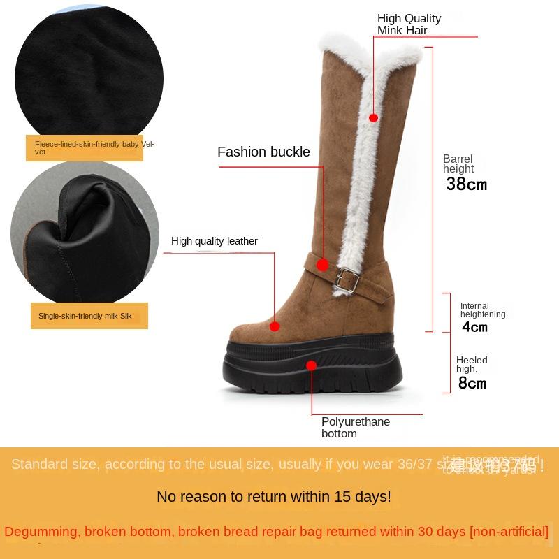 Fashion New Winter Women Snow Boots Platform Wedge High Heel Faux Fur Lady Shoes Female Plush Warm Non-slip Mid Calf Boots Goth Shoes