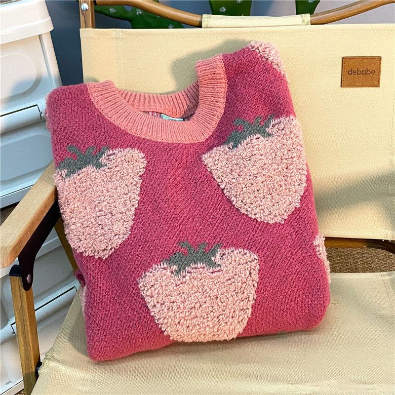 Sweater Pullover Strawberry Sweater Women Chic Hong Kong O Neck Knit Sweater 2022 Autumn and Winter Pullover Sweater Female
