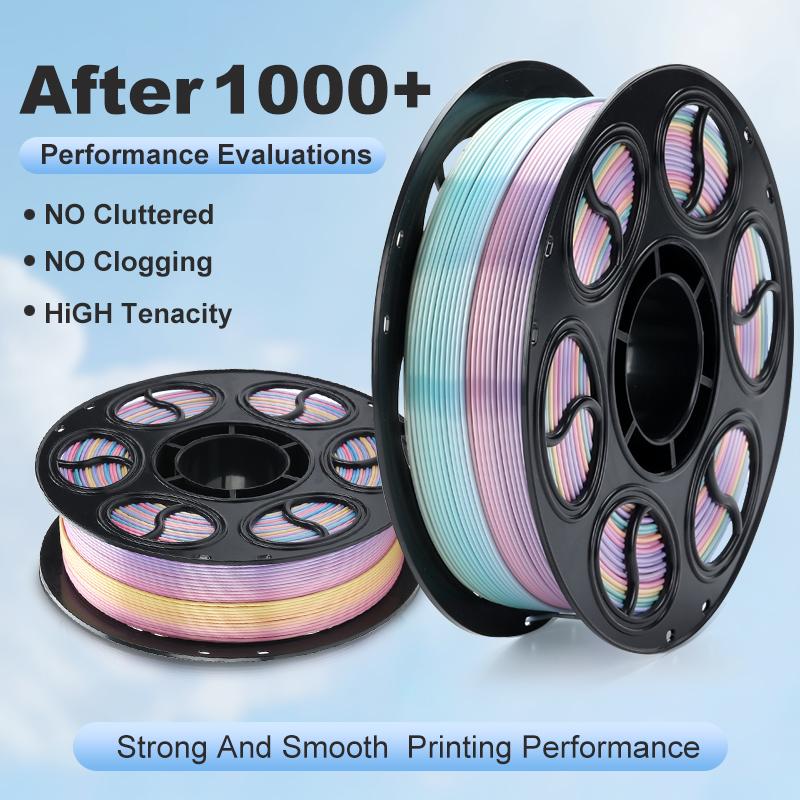 High Quality Colorful 3D Printing Filament rainbow Color Source Factory Customizable Plastic Rods Tri-Color PLA Silk Filament