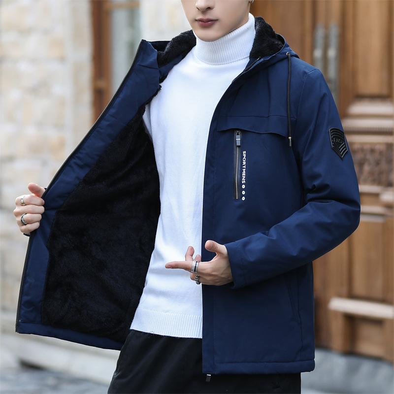 Spring and Autumn Coat Men's Jacket Hooded Casual Clothes Men's Velvet Middle-aged and Young Men's Trench Coat Medium and Long