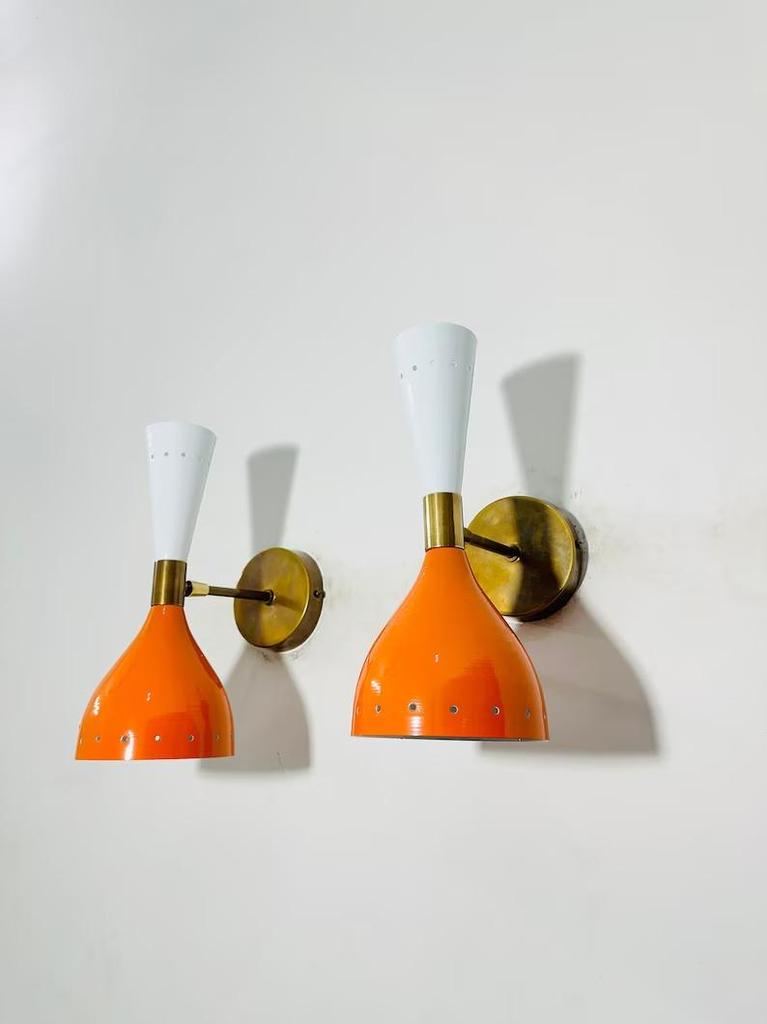 Mid-Century Modern Brass Diabolo Wall Sconce - Italian Style - Adjustable Pair