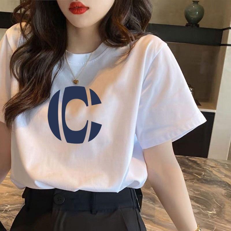 Summer Korean Style Cotton Short Sleeve Tshirt Women Loose Sweet Print Tee Tops