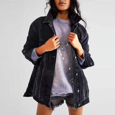 2295* Mode décontractée européenne et américaine transfrontalière veste en jean délavé couleur unie haut pour femme manches longues boutonnage simple