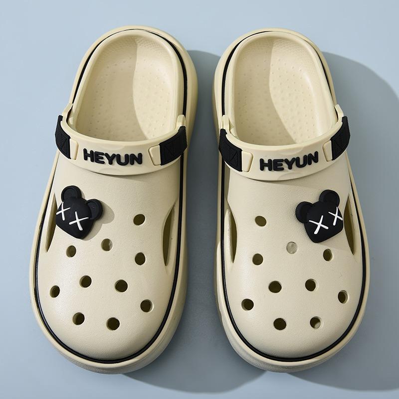 

Новые туфли с отверстиями женские летние увеличивающие рост дезодорирующие износостойкие EVA с закрытым носком шлепанцы для улицы нескользящие дышащие передовые сандалии 39-40 хаки