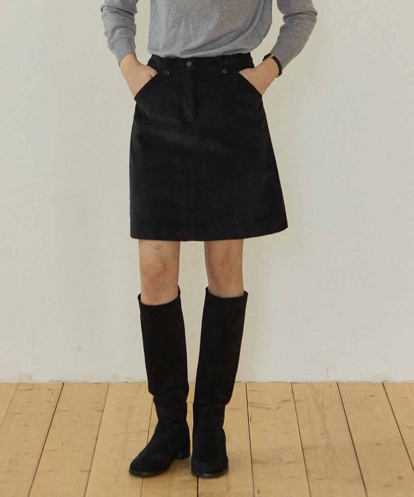 Our Hope Corduroy A-Line Midi Skirt - Black