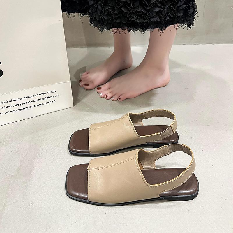 Fashion Women's Sandals Summer New Square Head Open-toe Line with Soft Soles Anti-slip Wear-resistant Flat Shoes