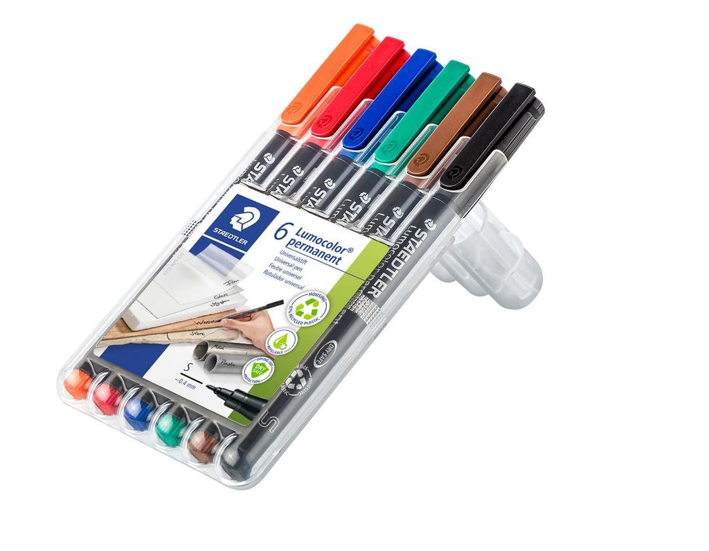 STAEDTLER Lumocolor Permanent Pen 313 WP6 Super Fine 6 Colors