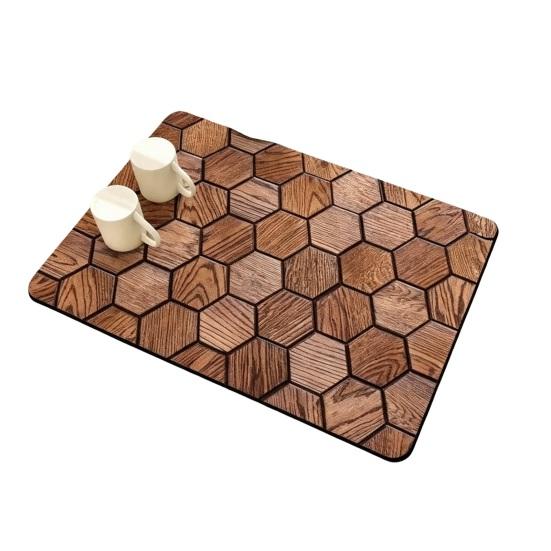 Rutschfeste Bar-Service-Matte 3D Holzmaserung Geschirrtrockenmatte, Kieselgur-Absorbent für Küchenarbeitsplatte, Rutschfest Hitzebeständig Tassen-Kaffee-Pad Multi