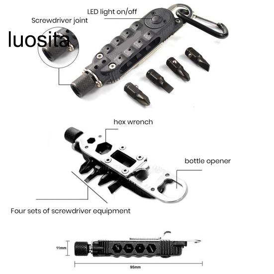 Multifunctional Screwdriver Keychain, Screwdriver with LED Light, And Bottle Opener, for Outdoor Camping