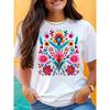 European Size Mexican Floral Embroidered T-Shirt - Vibrant Short Sleeve Crew Neck Top with Traditional Mexican Design, Casual for Spring Summer Wear