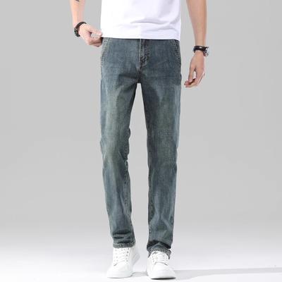 Korean Style Trendy Fashion Men's Jeans Small Straight Elastic Slim Fit Men's Pants Casual Versatile Long Pants Men's Style