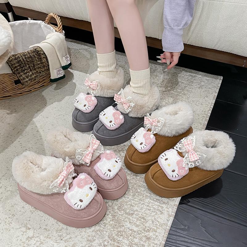 Cartoon Hello Kitty versatile thick-soled cute snow boots for women's 2025 winter new velvet warm Northeast cotton shoes