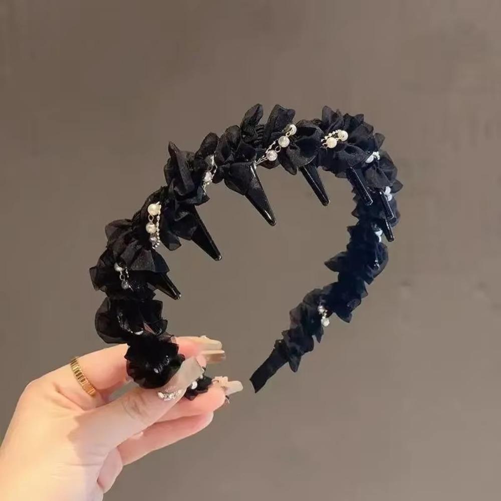1Pcs Sweet Ruffle Hair Hoop Black Lace Hairband New Mesh Headband  Hair Accessories black