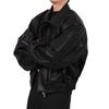 Men's American Retro Cleanfit Leather Jacket - Autumn/Winter Solid Color Loose Fit Cotton Trend