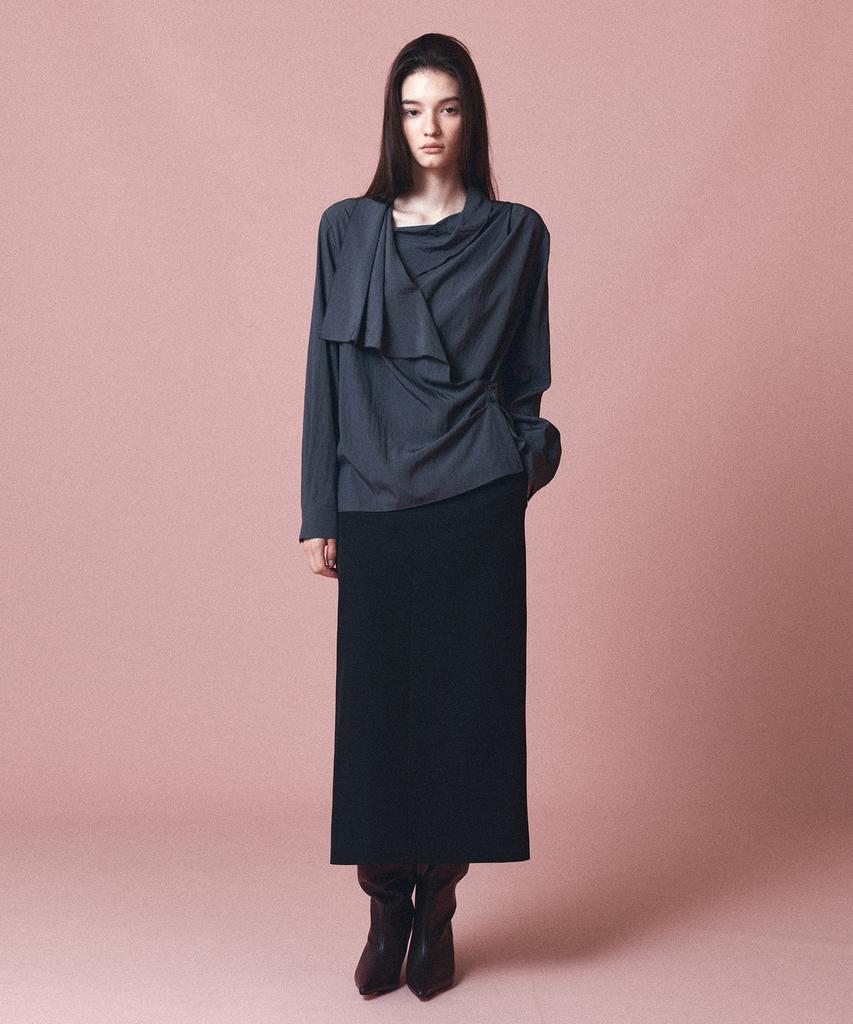 TOWAV Tilly Drape Blouse_Charcoal
