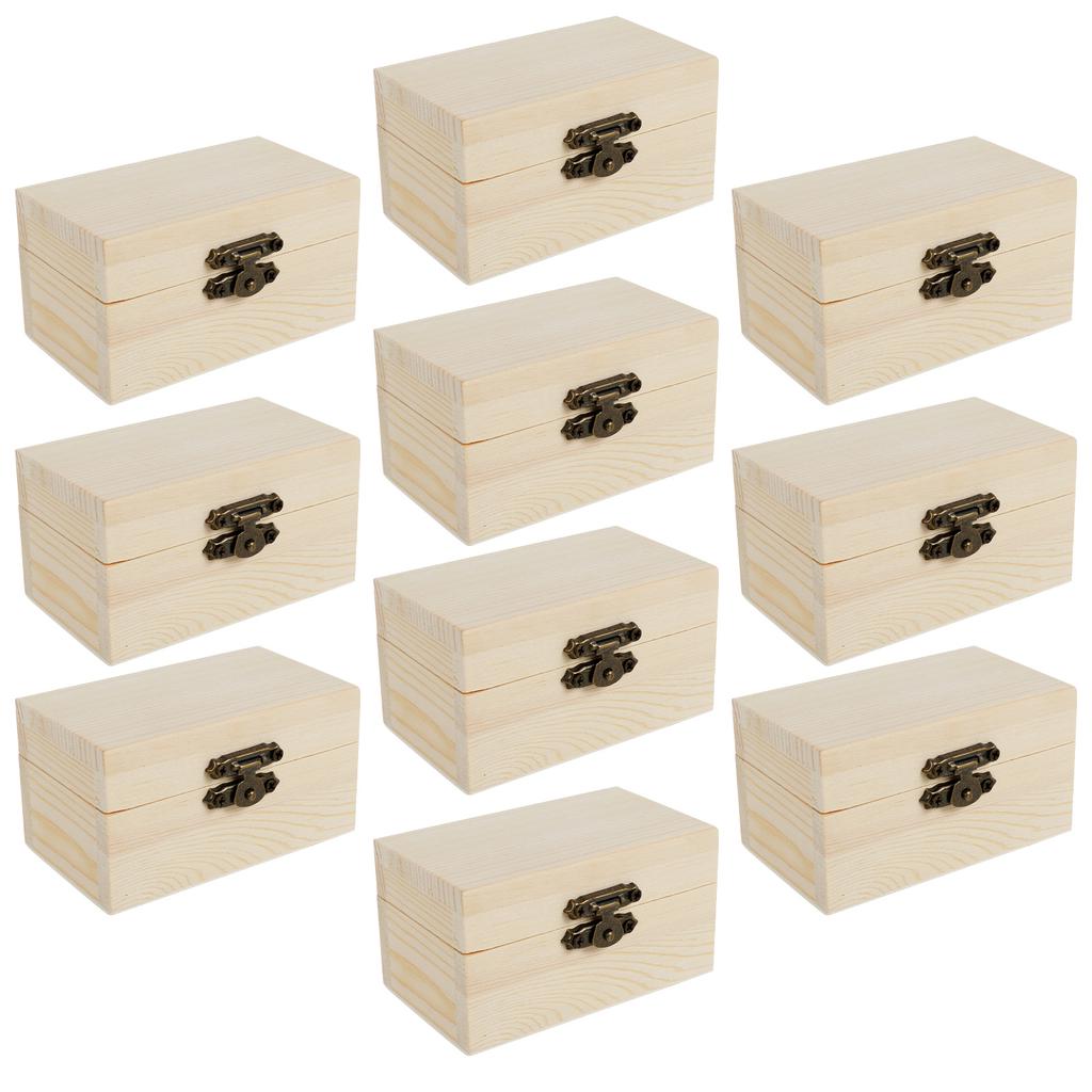 10Pcs Wooden Storage Box DIY Painting Jewelry Storage Boxes with Lid Lock Mini Organizer Boxes for Jewelry Souvenirs Small Items