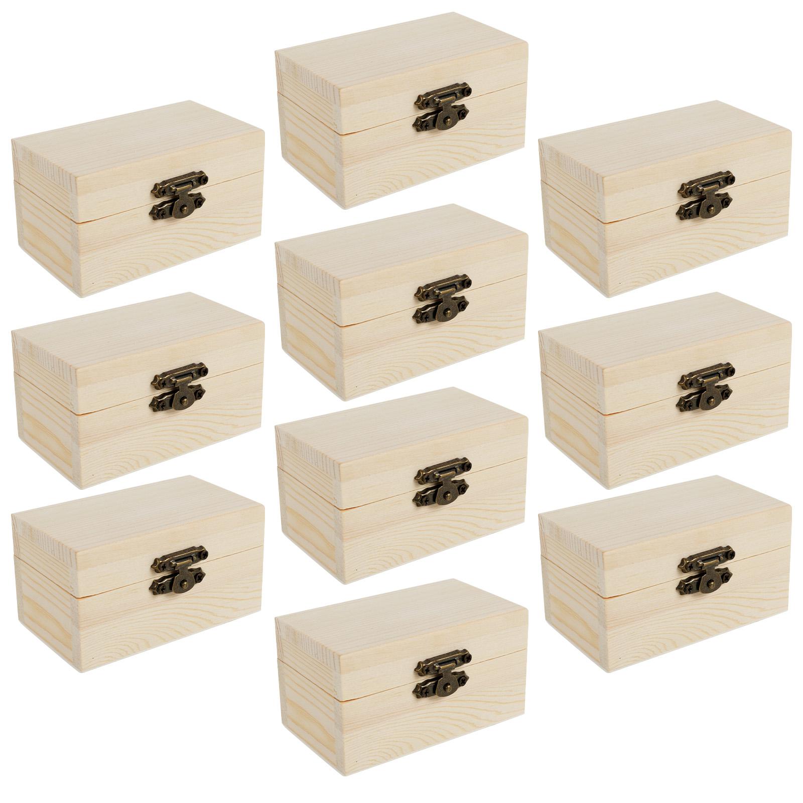 

10PCS Mini Jewelry Storage Box Wooden Box with Lid Clasp Locking Unfinished Blank Craft Box Treasure Chest for DIY Painting